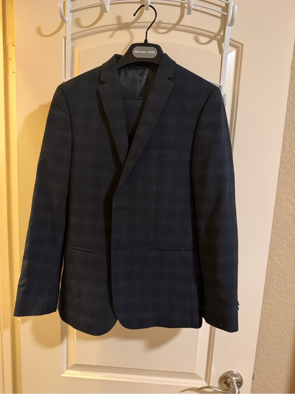 Michael Kors Navy Plaid Blazer and Pants 14R x 27W